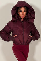 Burgundy Puffer Padded Jacket With Hood