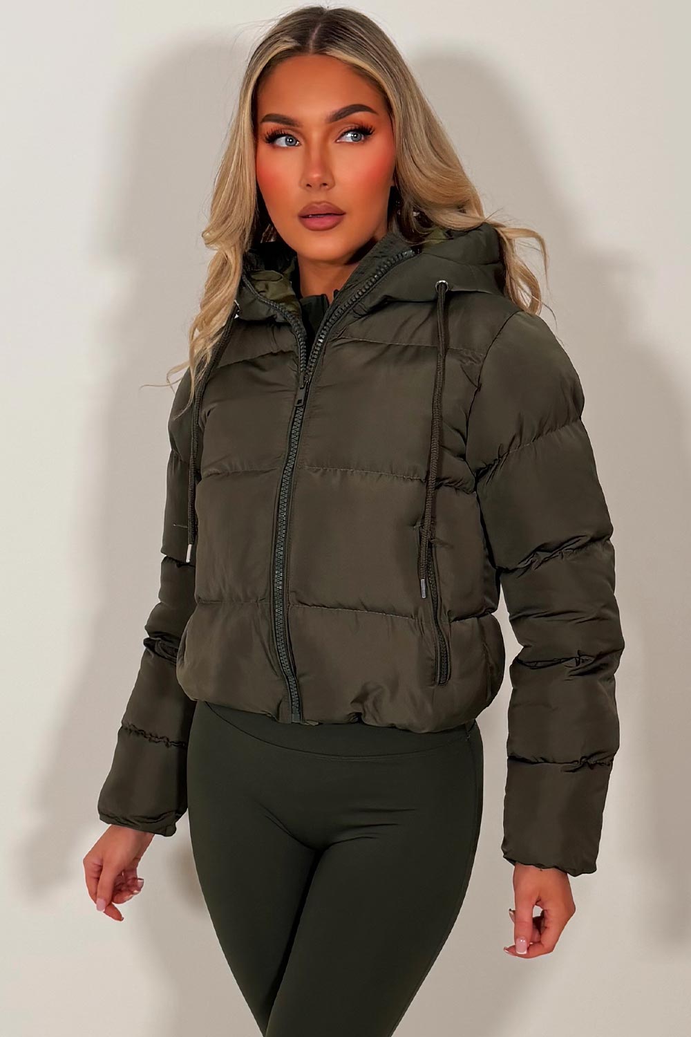 Hooded Puffer Jacket Khaki
