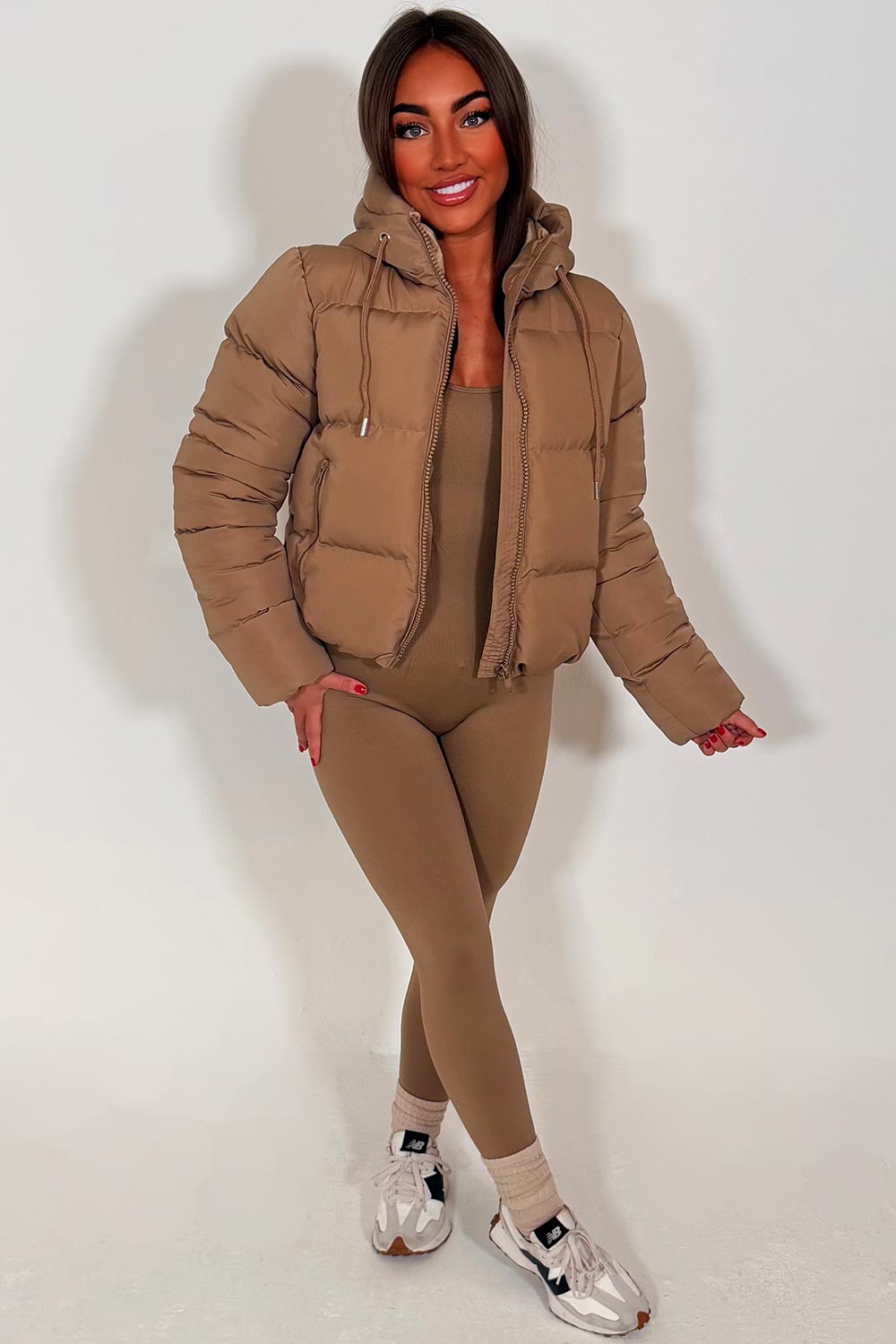 Hooded Puffer Jacket Beige