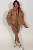 Hooded Puffer Jacket Beige