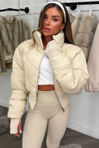 Cropped Puffer Jacket Beige
