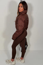 Cropped Puffer Jacket Brown