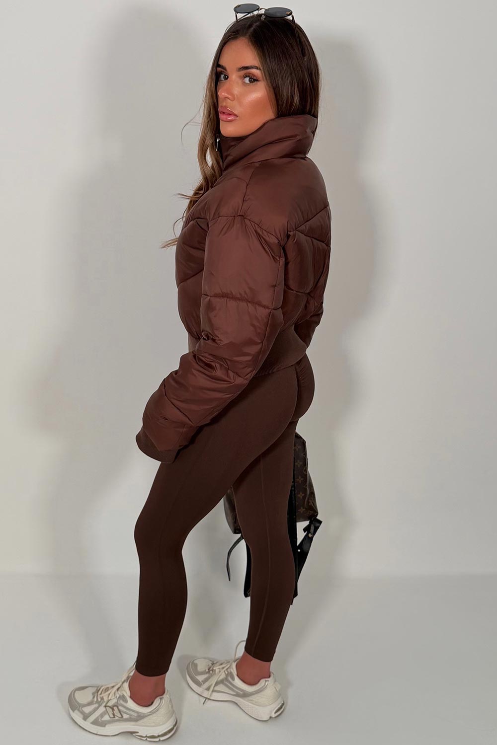 Cropped Puffer Jacket Brown