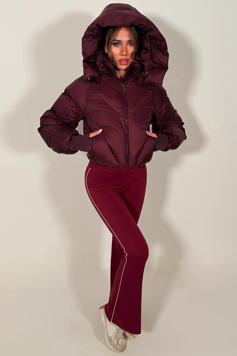 Burgundy Puffer Padded Jacket With Hood