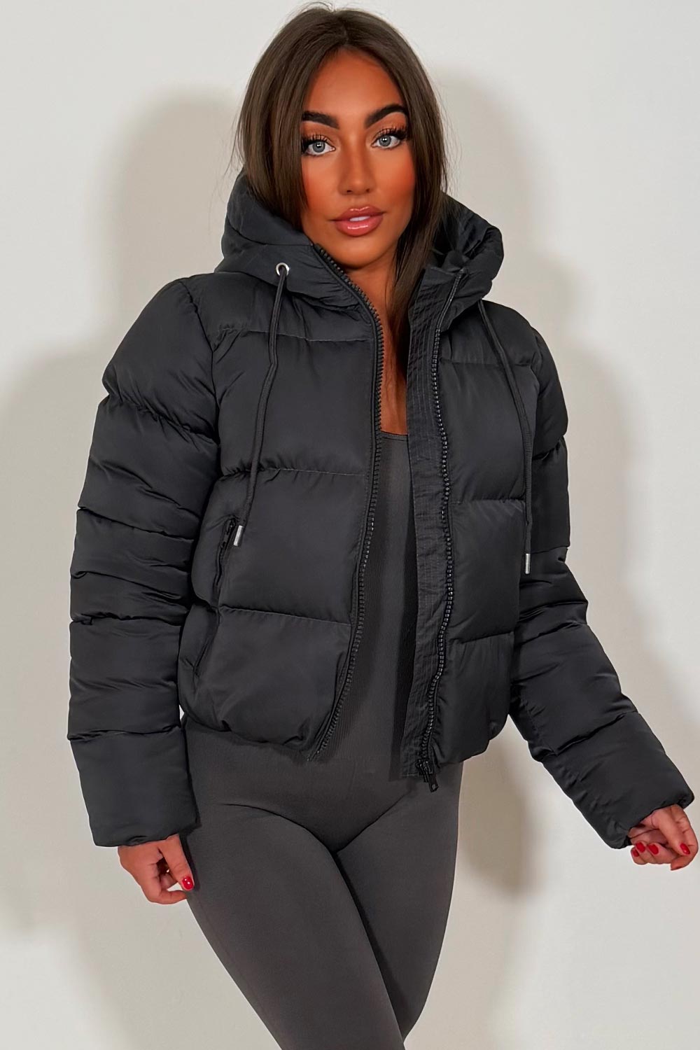 Hooded Puffer Jacket Charcoal Grey