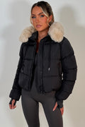 Puffer Jacket With Fur Hood Charcoal Grey