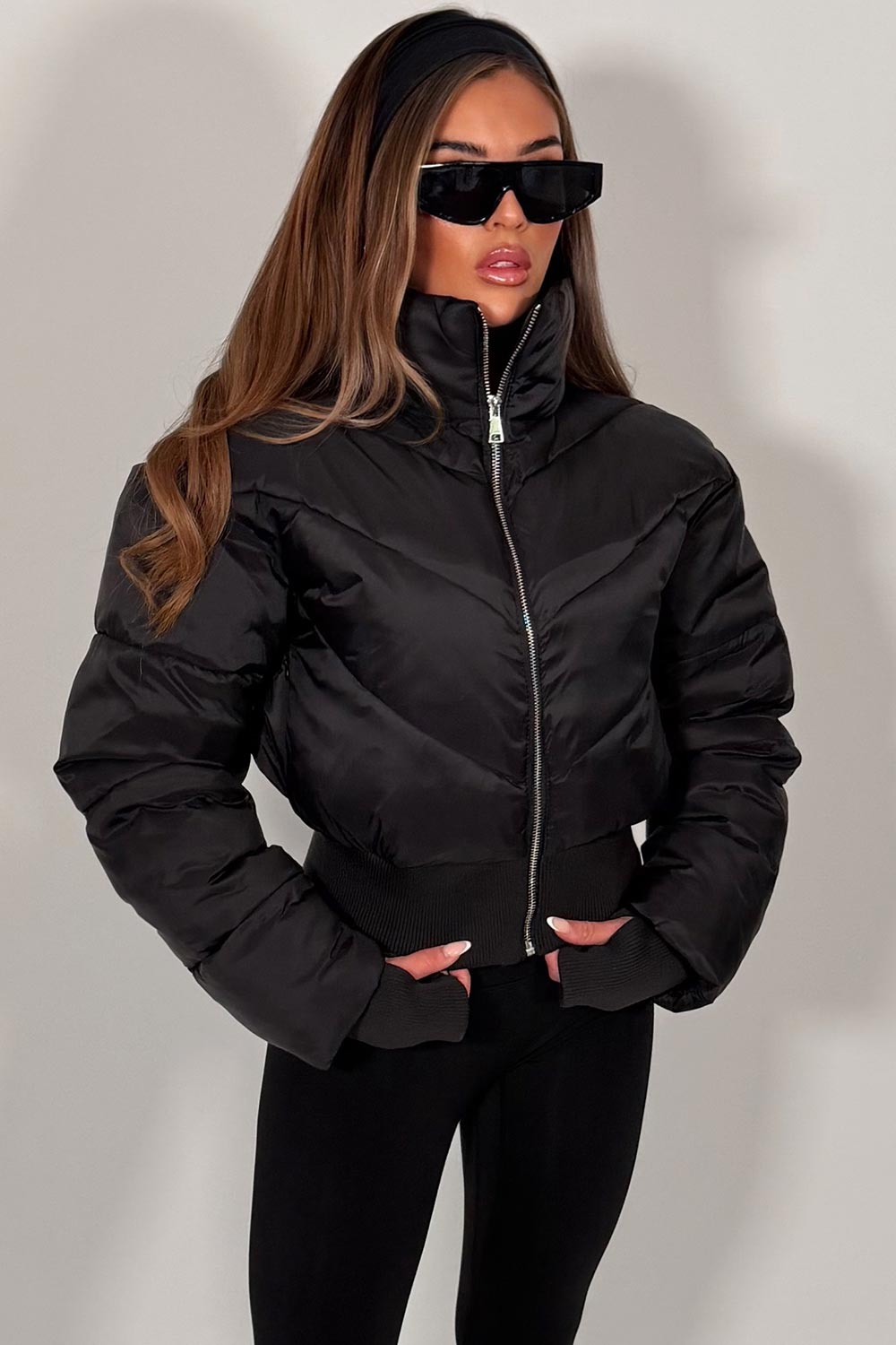 Black Cropped Puffer Jacket