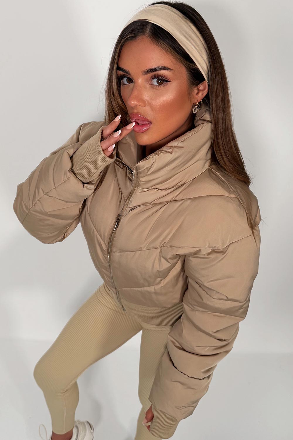 Cropped Puffer Jacket Mocha