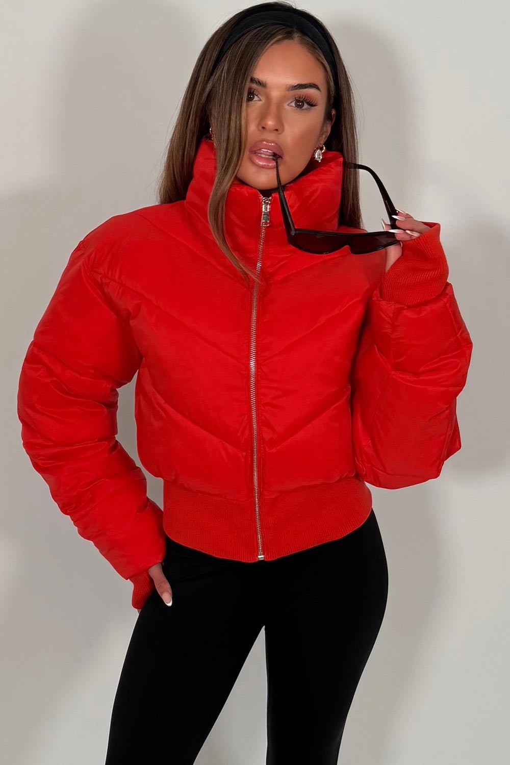 Cropped Puffer Jacket Red