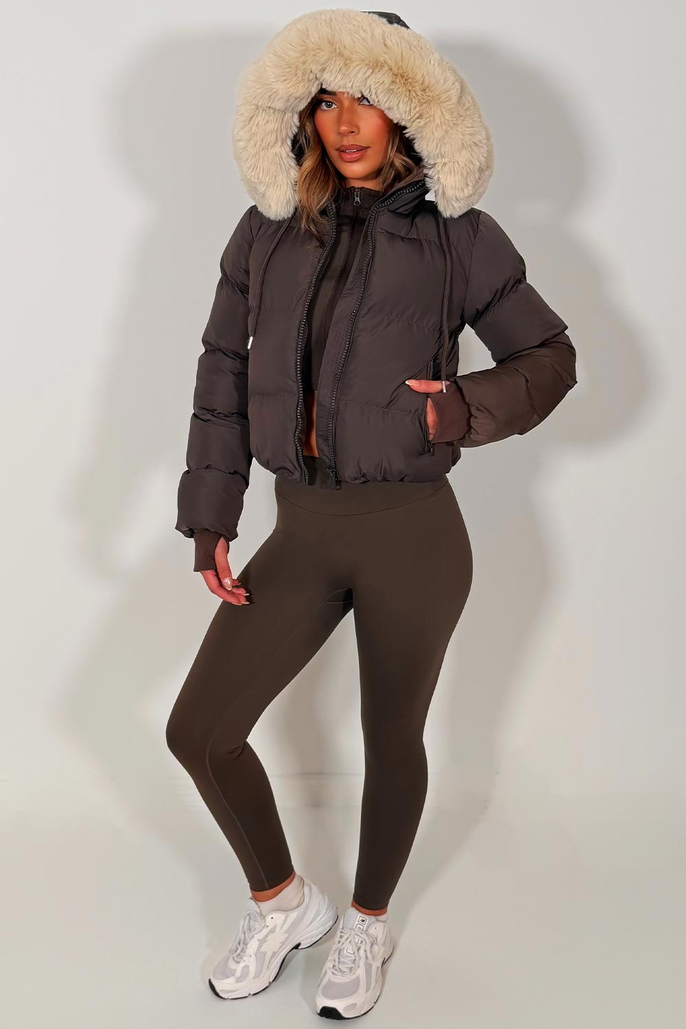 Brown Puffer Jacket With Fur Hood