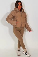 Hooded Puffer Jacket Beige