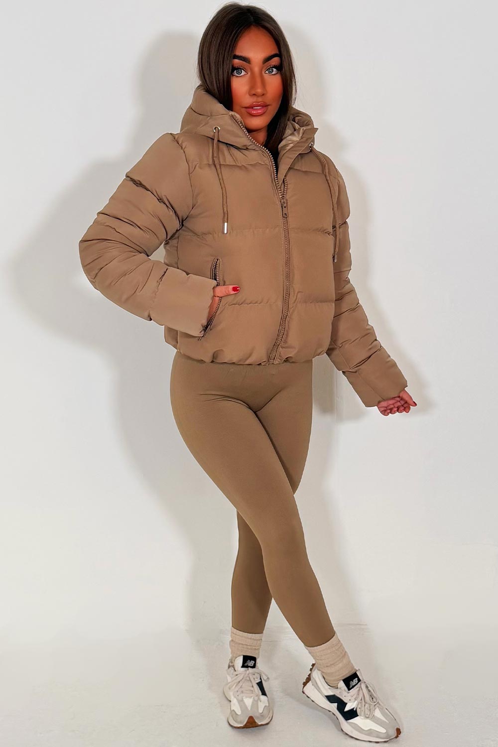 Hooded Puffer Jacket Beige