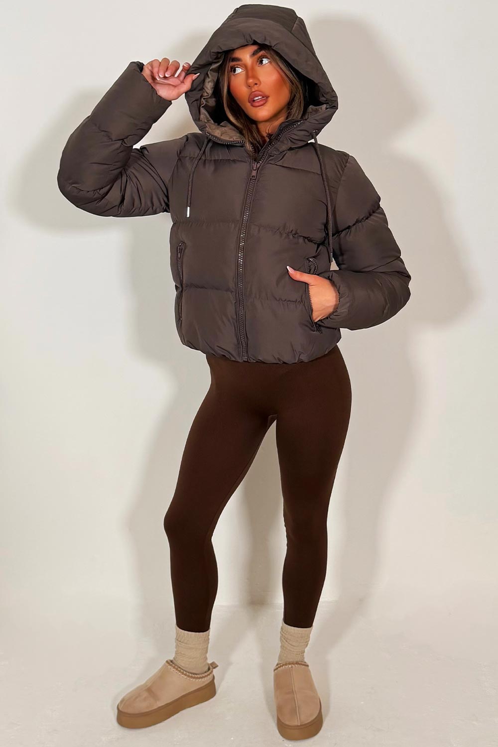 Hooded Puffer Jacket Brown