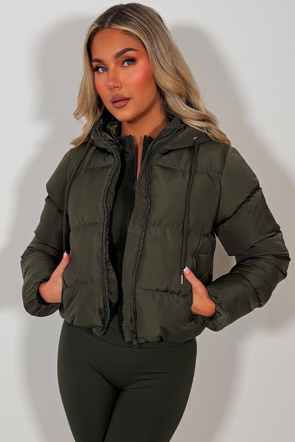 Hooded Puffer Jacket Khaki