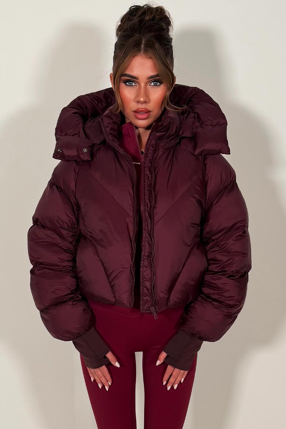Burgundy Puffer Padded Jacket With Hood