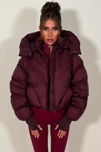 Burgundy Puffer Padded Jacket With Hood