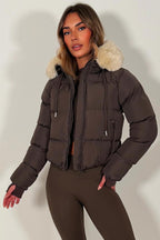 Brown Puffer Jacket With Fur Hood