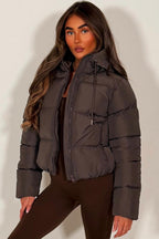 Hooded Puffer Jacket Brown