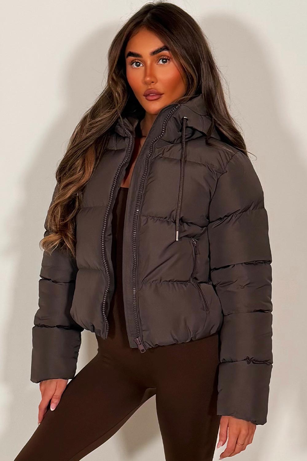 Hooded Puffer Jacket Brown