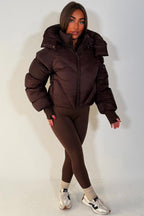 Brown Puffer Padded Jacket With Hood