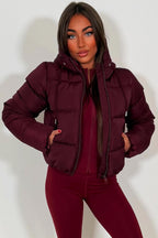 Hooded Puffer Jacket Burgundy