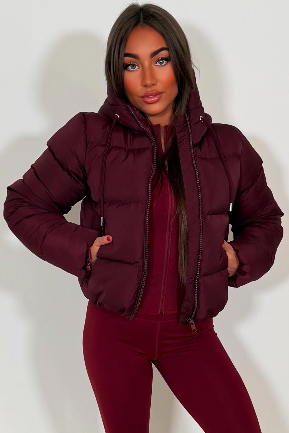 Hooded Puffer Jacket Burgundy