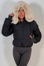 Puffer Jacket With Fur Hood Charcoal Grey