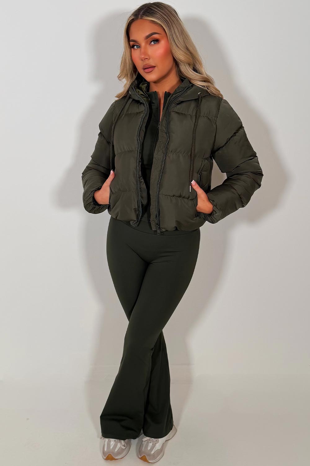 Hooded Puffer Jacket Khaki