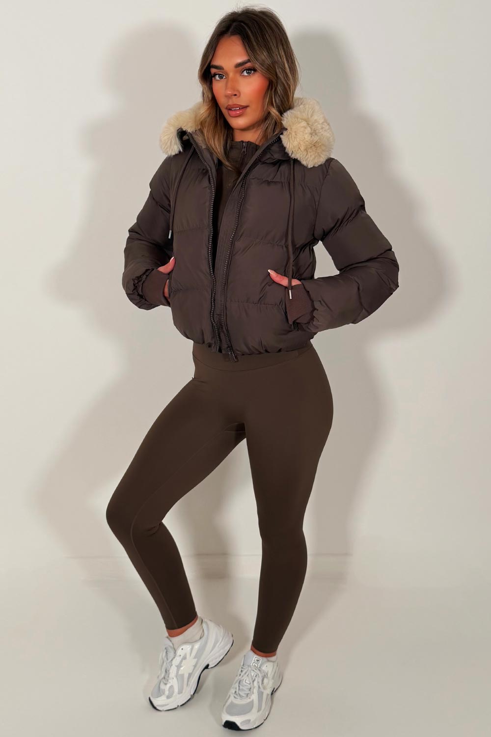 Brown Puffer Jacket With Fur Hood