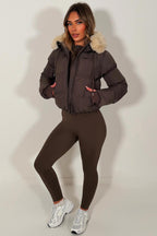 Brown Puffer Jacket With Fur Hood