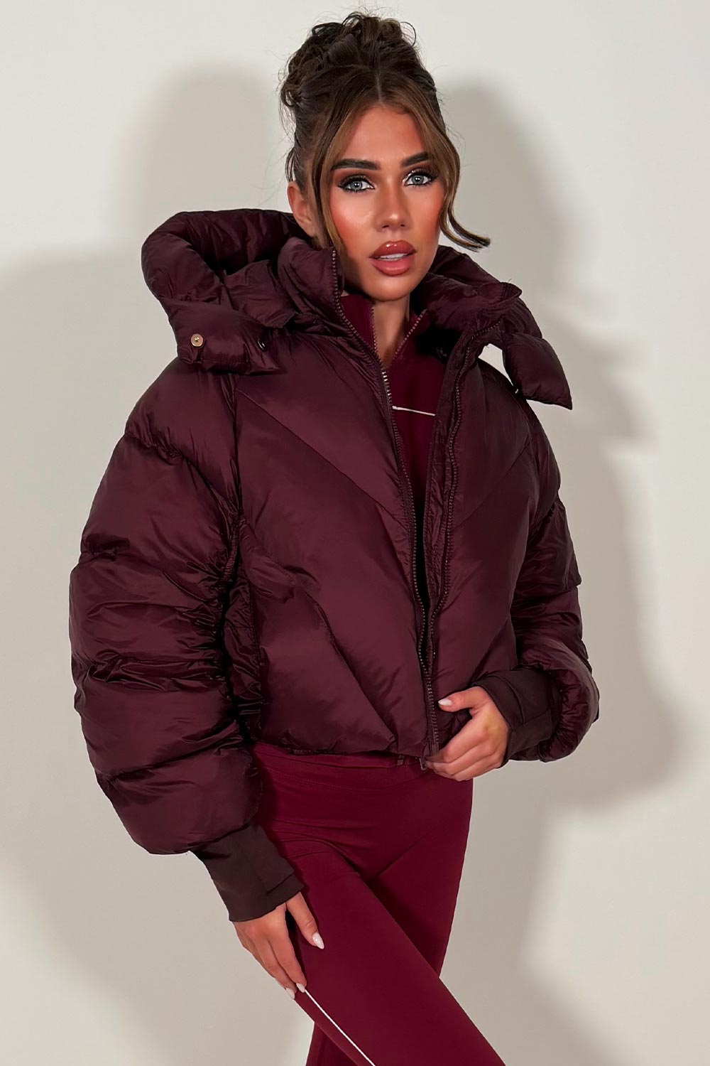 Burgundy Puffer Padded Jacket With Hood