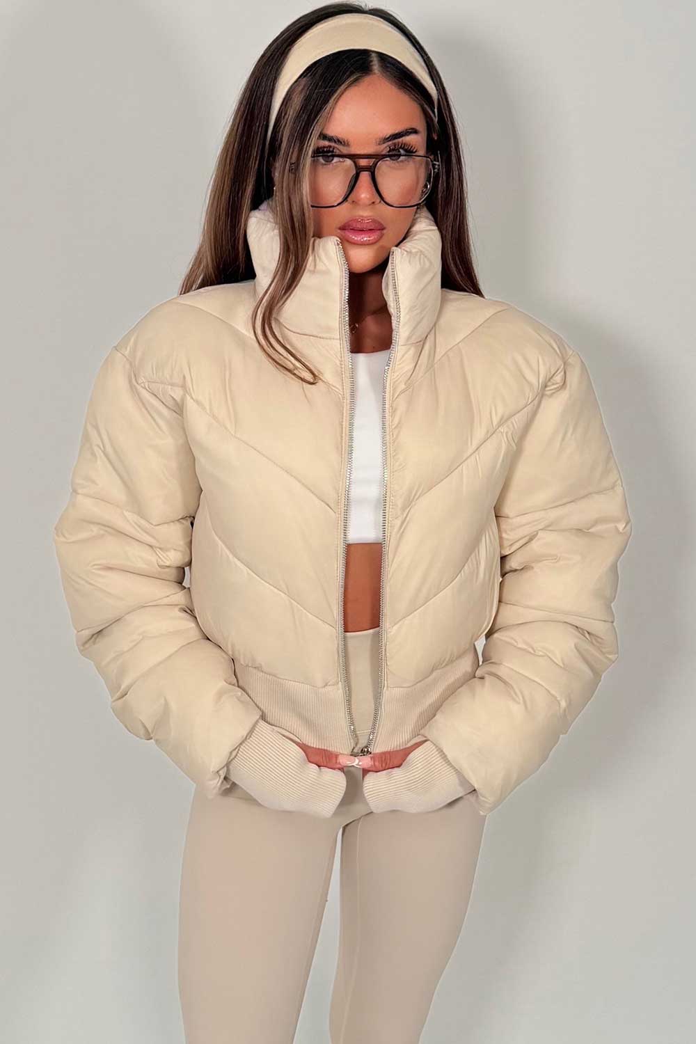 Cropped Puffer Jacket Beige