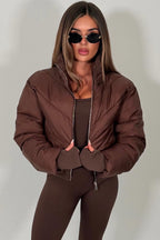 Cropped Puffer Jacket Brown