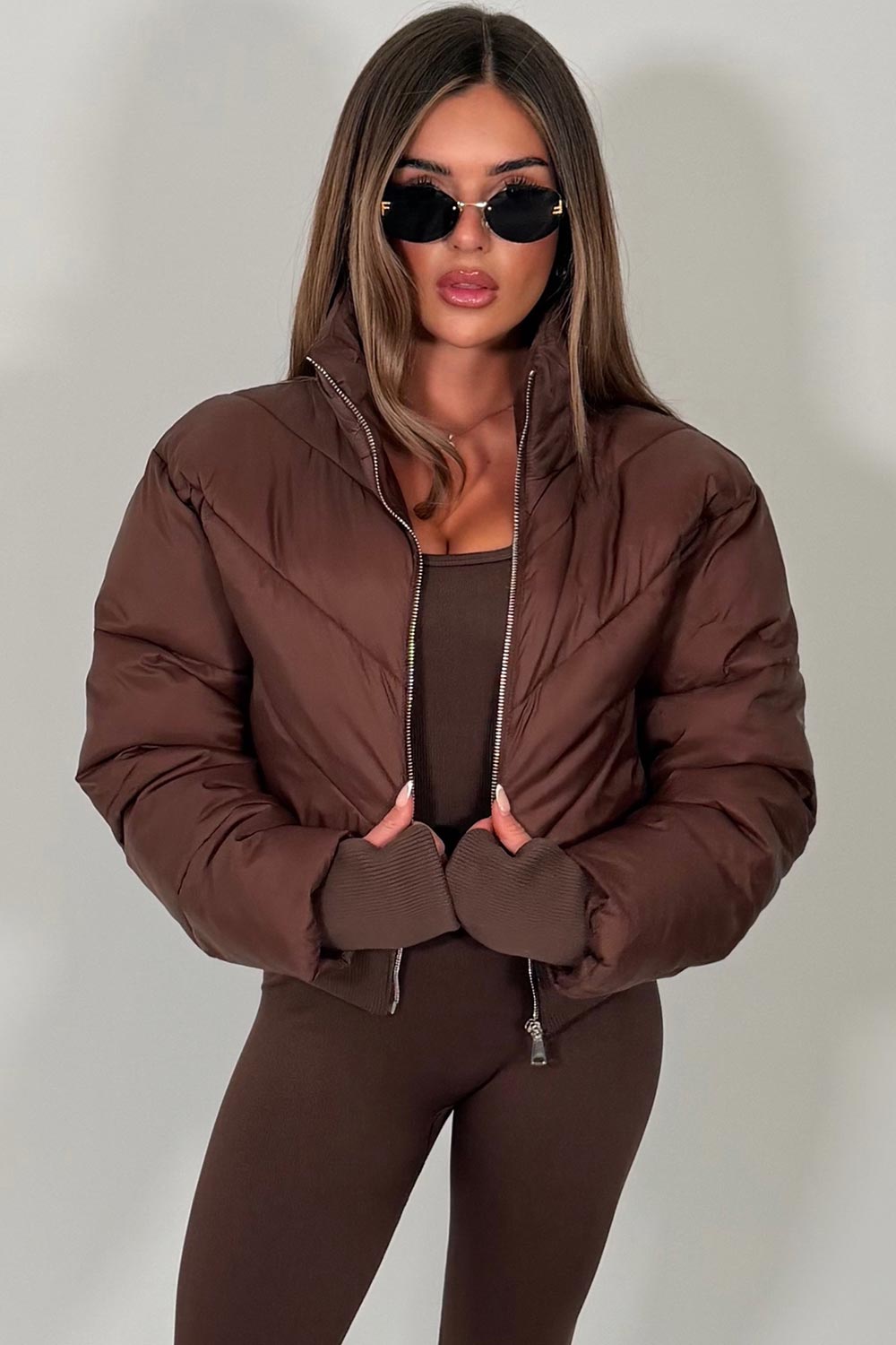 Cropped Puffer Jacket Brown