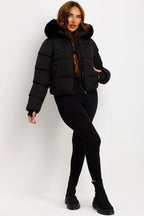 Black Puffer Jacket With Fur Hood