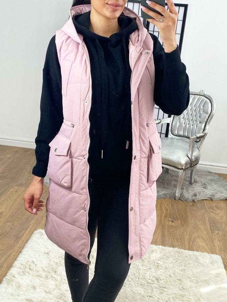 Rachel Padded Pocket Detailed Hooded Long Gilet