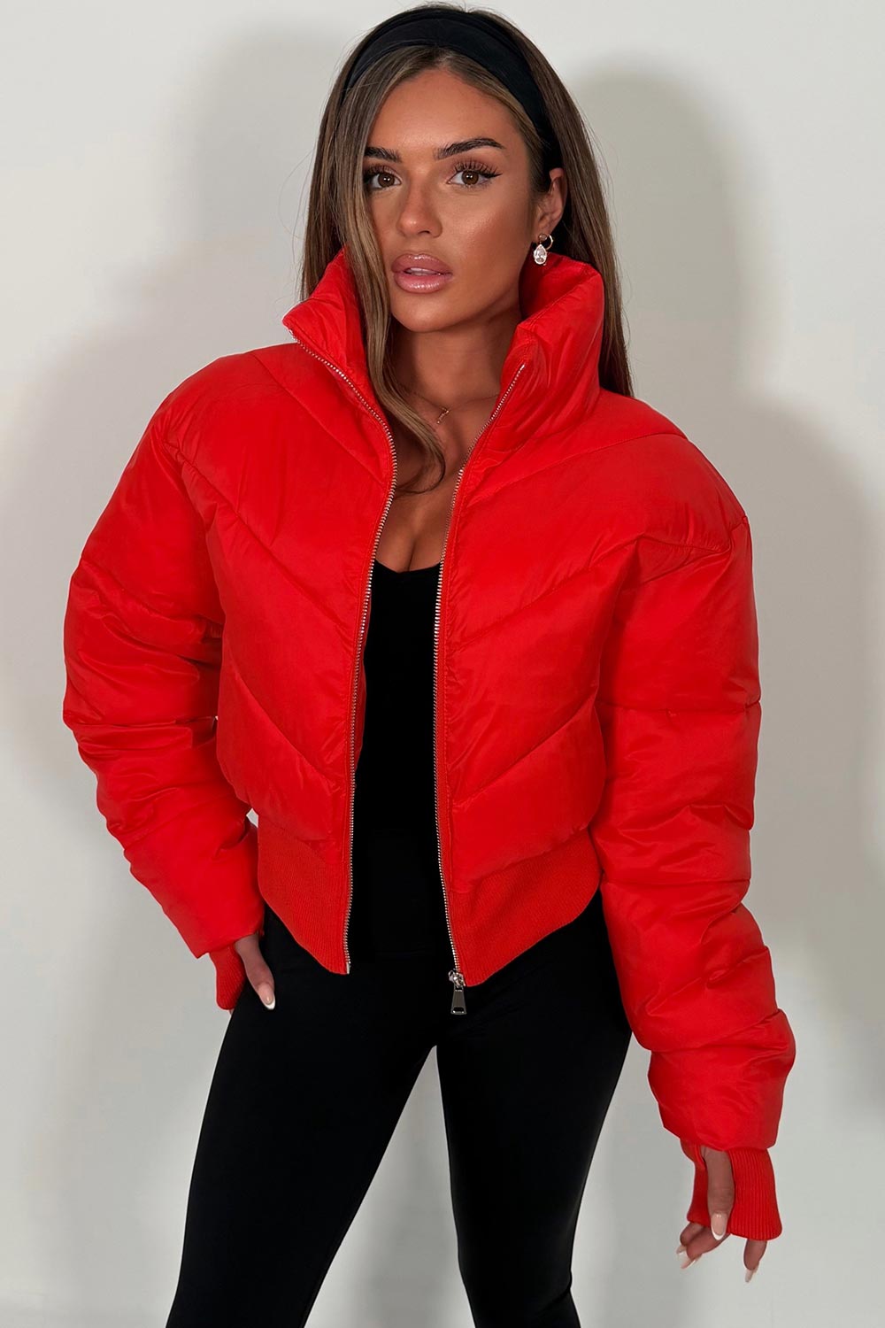 Cropped Puffer Jacket Red