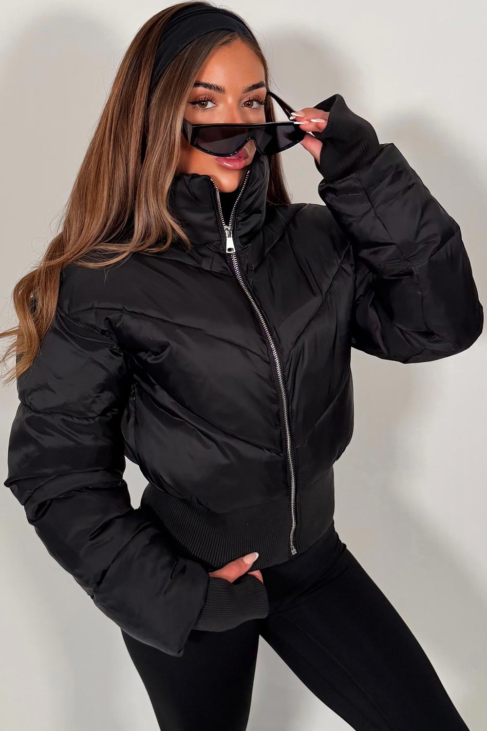 Black Cropped Puffer Jacket