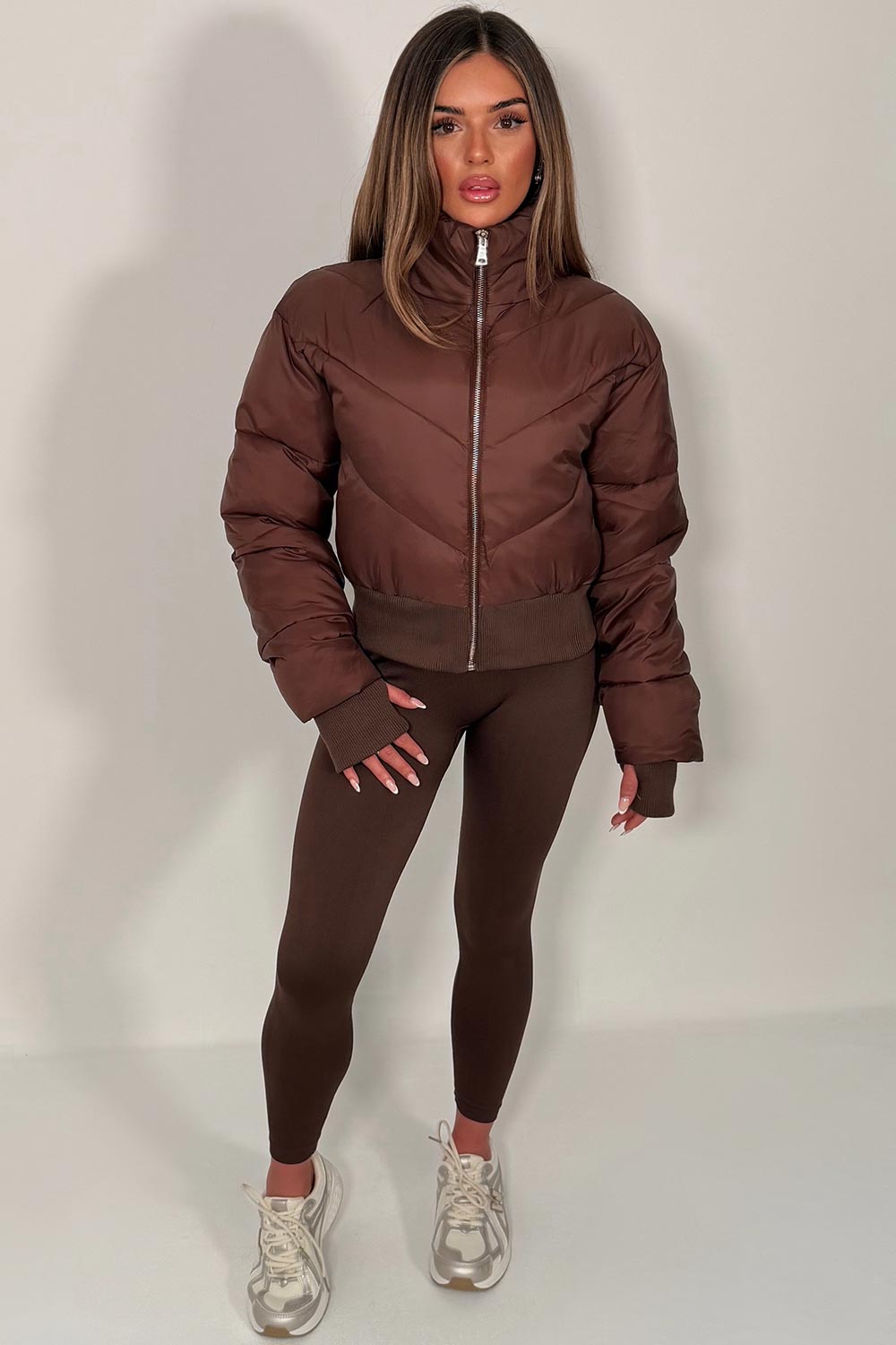 Cropped Puffer Jacket Brown