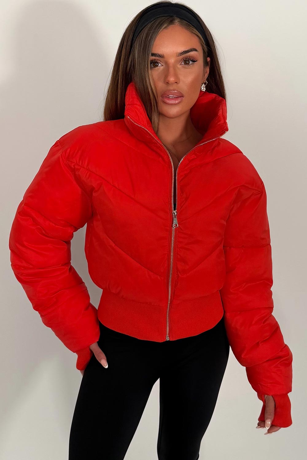 Cropped Puffer Jacket Red