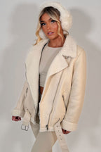 Aviator Jacket With Shearling Detail Beige