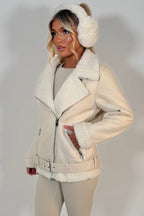 Aviator Jacket With Shearling Detail Beige