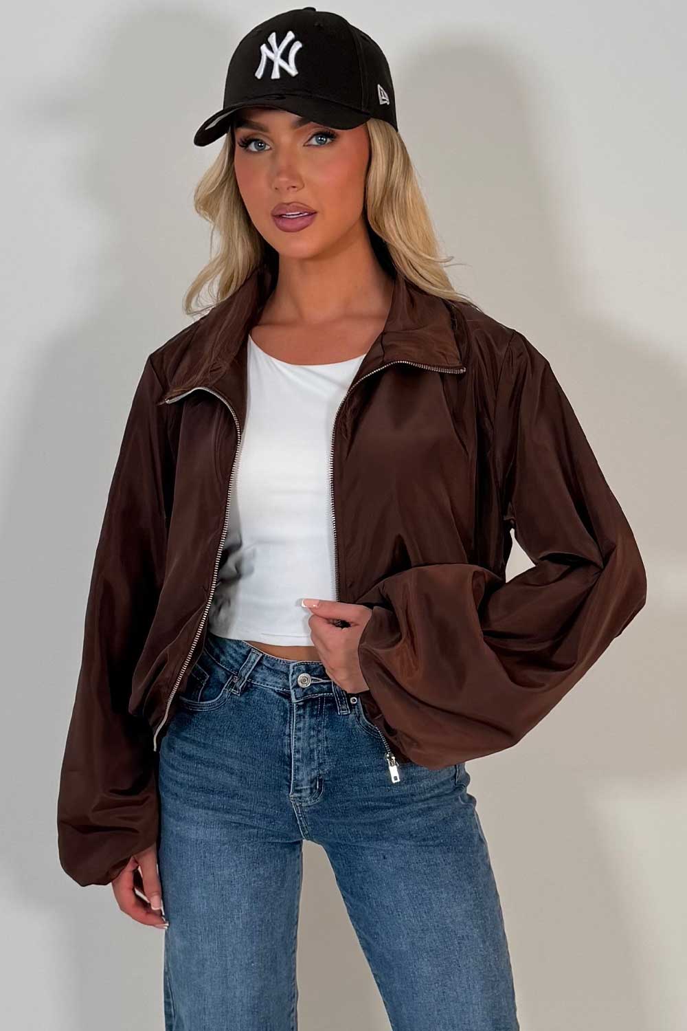 Brown Festival Jacket Funnel Neck Windbreaker