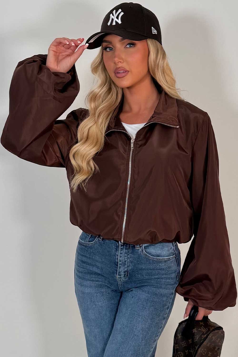 Brown Festival Jacket Funnel Neck Windbreaker