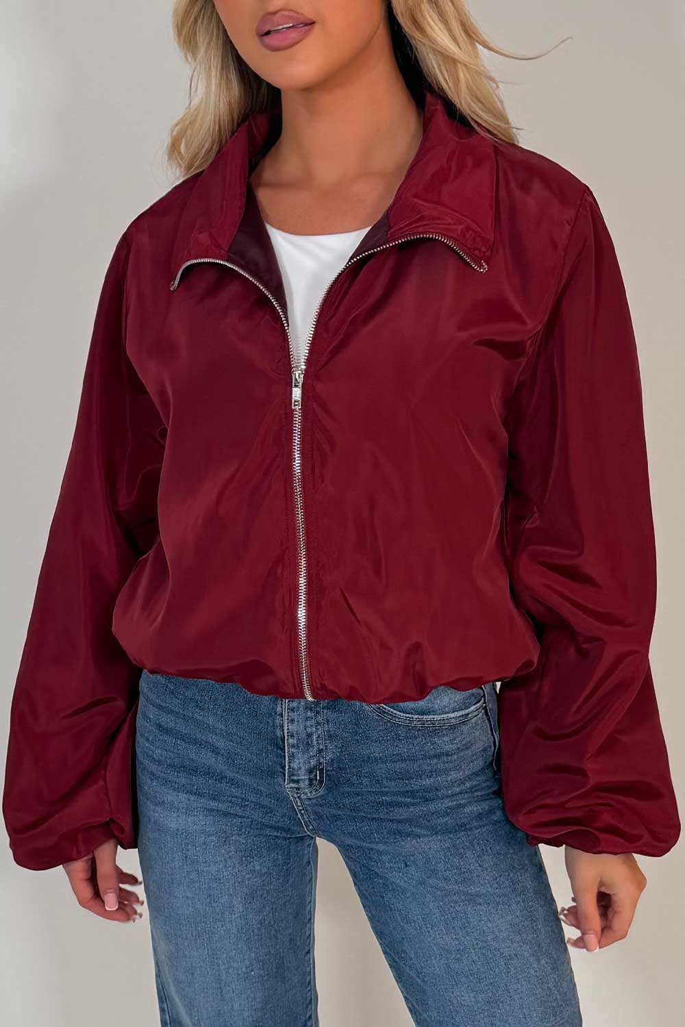 Burgundy Festival Jacket Funnel Neck Windbreaker