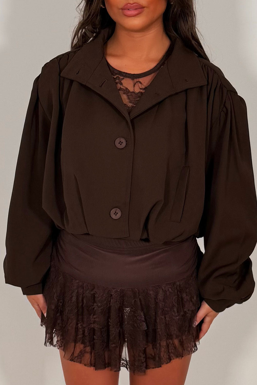 Bomber jacket With Funnel Neck Brown