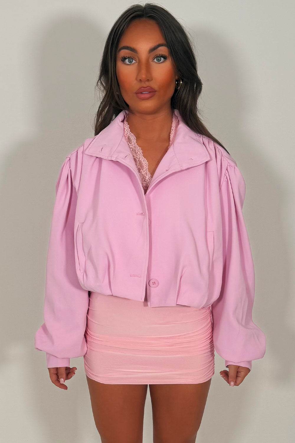 Bomber jacket With Funnel Neck Pink