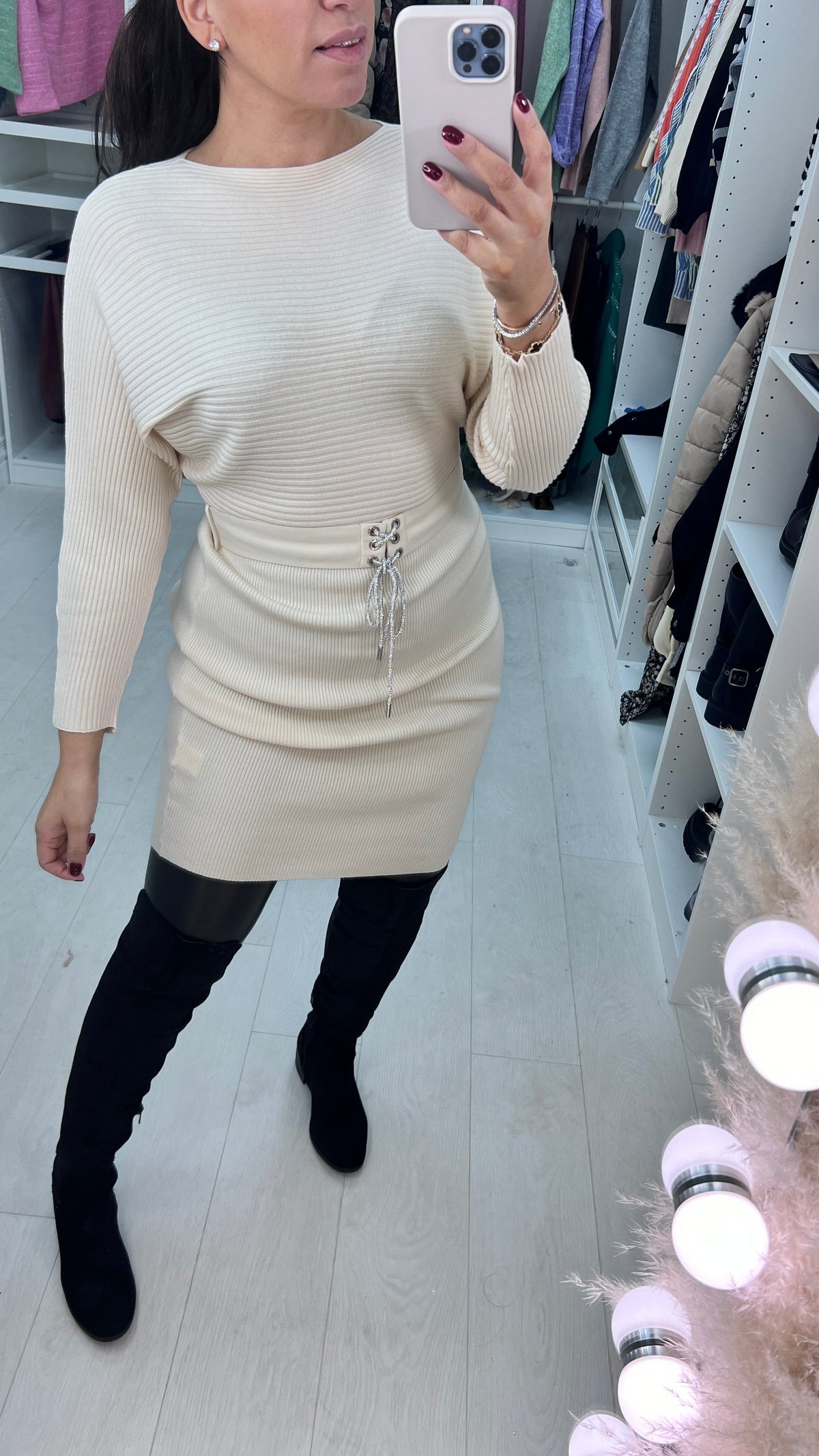 Toya Rib Knit Belted Jumper Dress