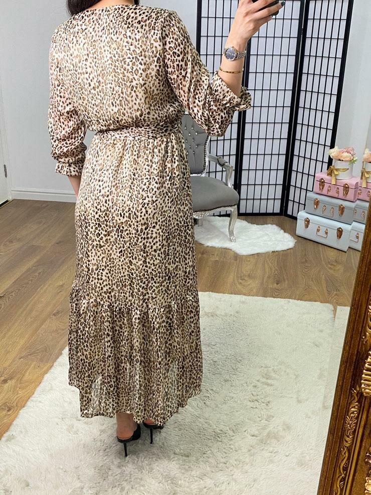 Velsatino Leopard Print Frill Hem Dress