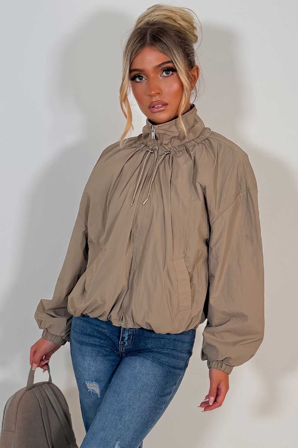 Funnel Neck Jacket Beige